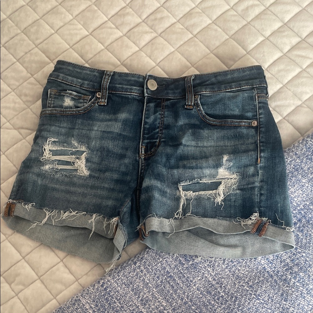 American Eagle Outfitters Blue Distressed Jean Shorts